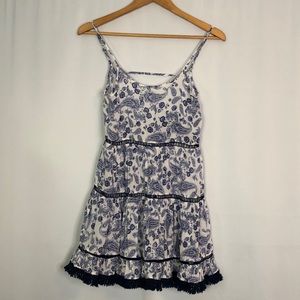 Vintage Havana Blue / White Paisley  Print Tiered Ruffle Dress Size XL
